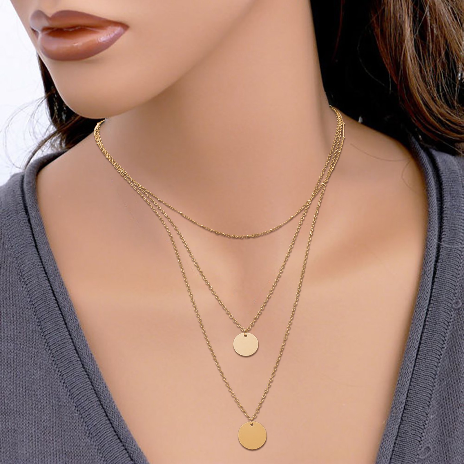 3 Layered Necklaces For Women, Layering Choker Necklace Handmade Layered  Coin Disc Necklace Jewelry For Women Girls Cute Necklaces For Teen Girls